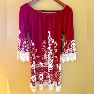 NWT.  Off Shoulder Red/ White Dress with Lace. XL.